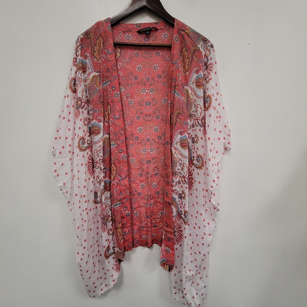 Zac & Rachel Womens Open Front Kimono Sleeve Top Size 1X Multicolor Boho Artsy‎